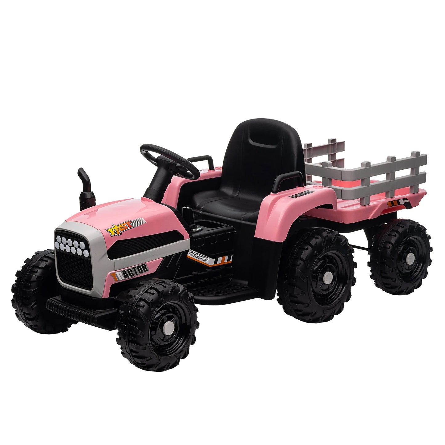 12V Battery Powered Ride on Tractor with Trailer: Remote Control, Three-Speed Adjustable, Power Display, USB, MP3, Bluetooth, LED Light, Two-Point Safety Belt, Perfect for Kids, Color Options Available
