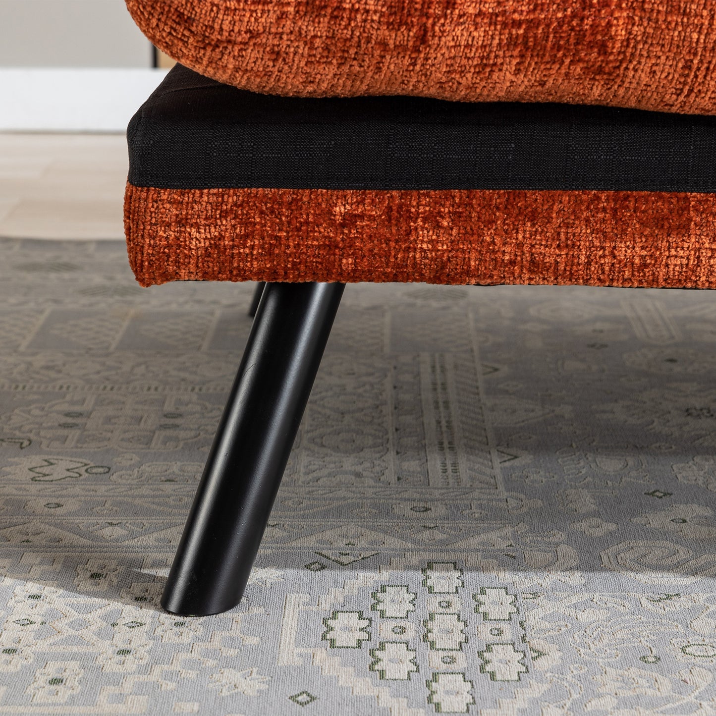 Convertible Sofa Bed Loveseat Futon Bed Breathable Adjustable Lounge Couch with Metal Legs - Compact Living Space Chenille-Orange