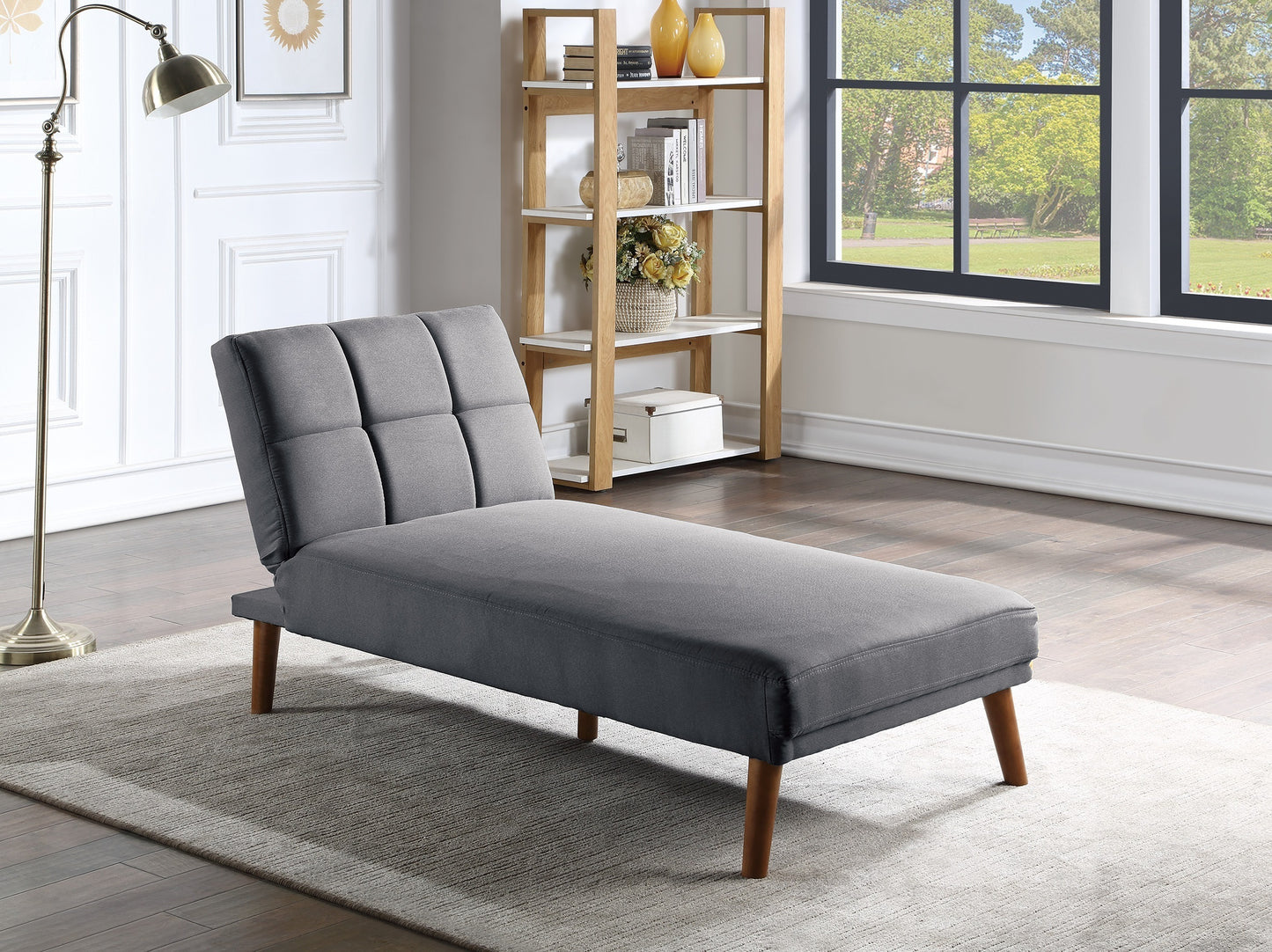 Blue Grey Polyfiber 2pc Sectional Sofa Set: Solid Wood Legs, Tufted Couch, Adjustable Sofa Chaise