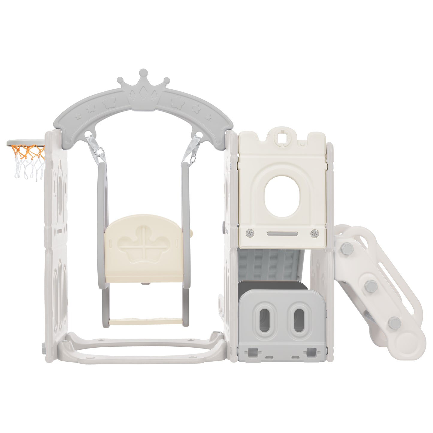 Toddler Slide and Swing Set: 5 in 1, Kids Playground Climber Slide Playset with Basketball Hoop, Freestanding Combination for Indoor & Outdoor Use