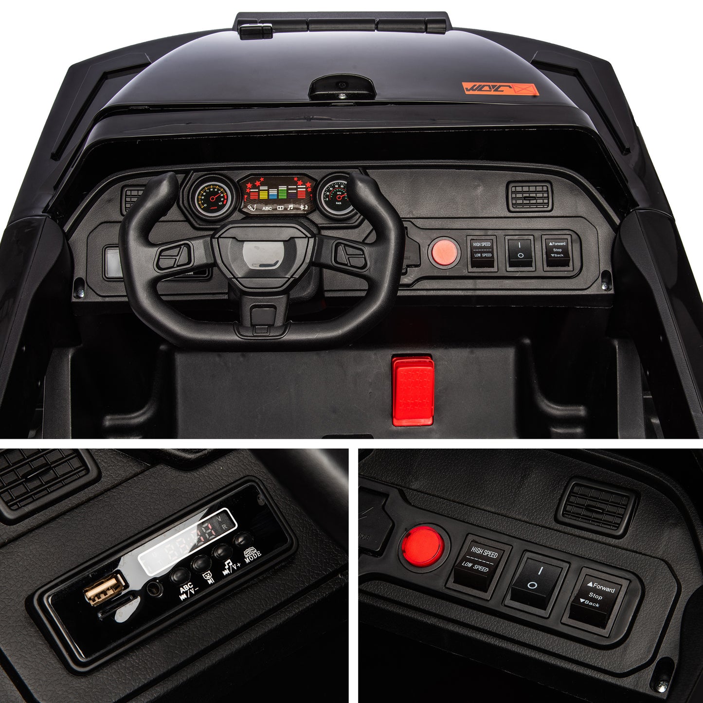 24V7A 200W*2 Super Power Leather Seat Four-Wheel Shock Absorber with High & Low Speed USB Bluetooth Music Kids Ride-On Car: Electric Car for Children