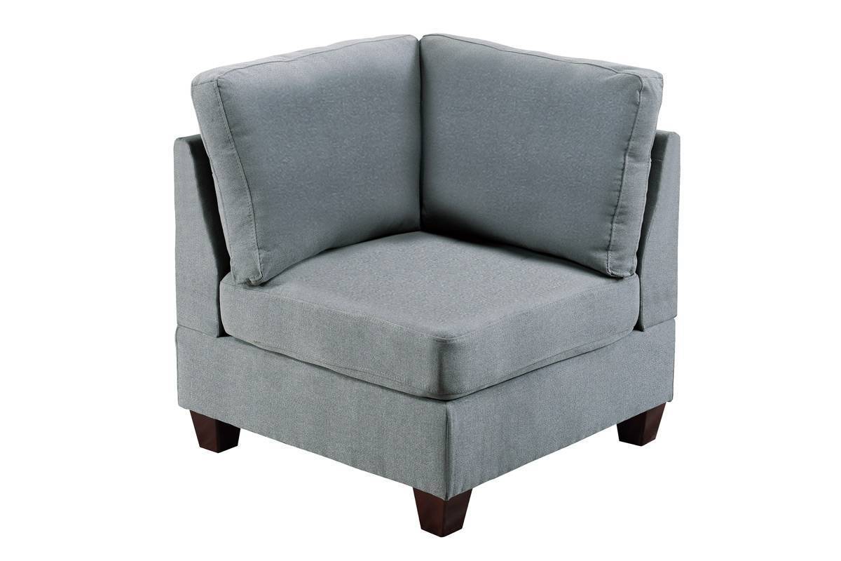 Modular Sectional Living Room Furniture Grey Linen Like Fabric 9pc Set: 3x Corner Wedge, 4x Armless Chairs, 2x Ottomans
