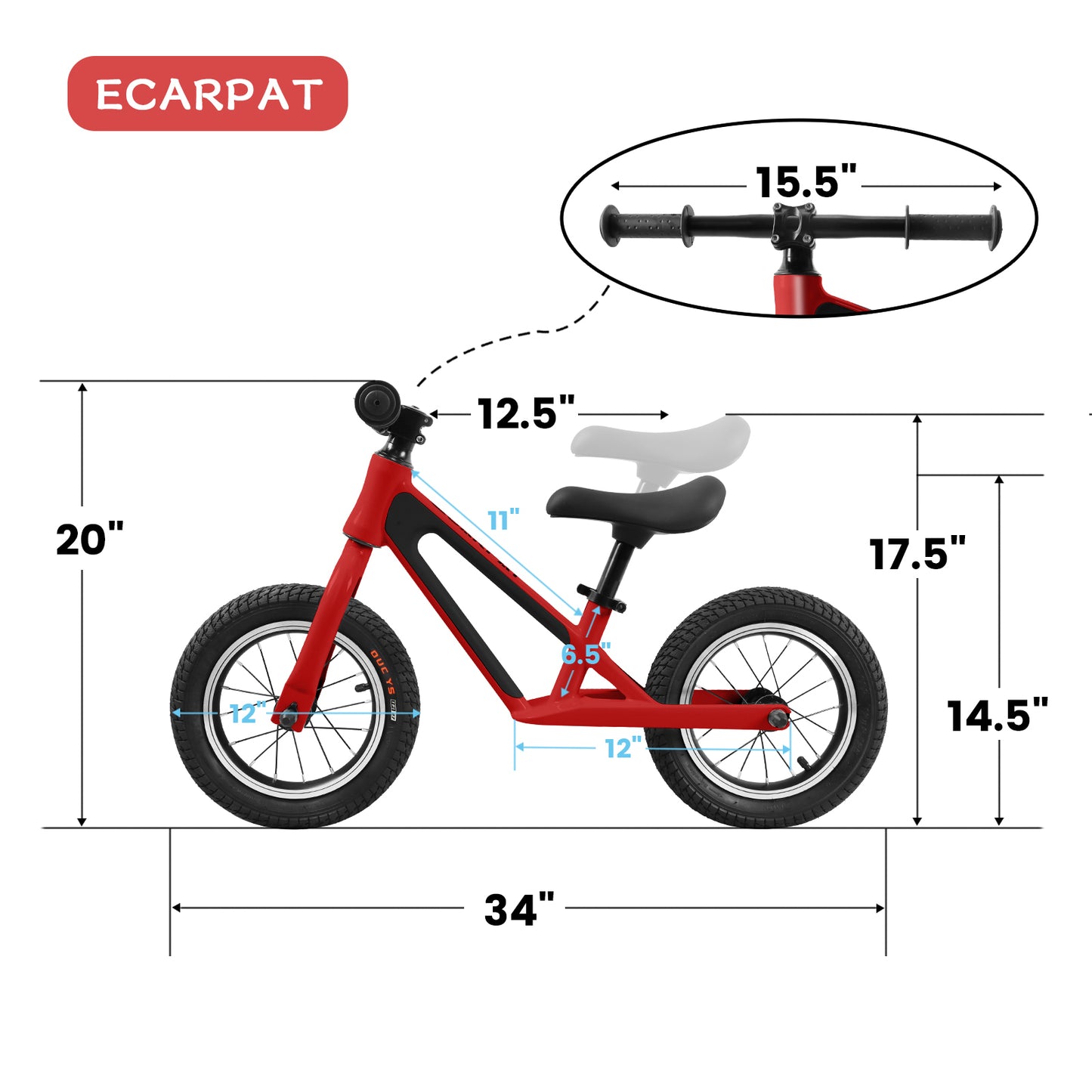 ECARPAT Balance Bike: Lightweight Toddler Bike with 12" Rubber Foam Tires, Adjustable Seat - Ages 1-5 Years