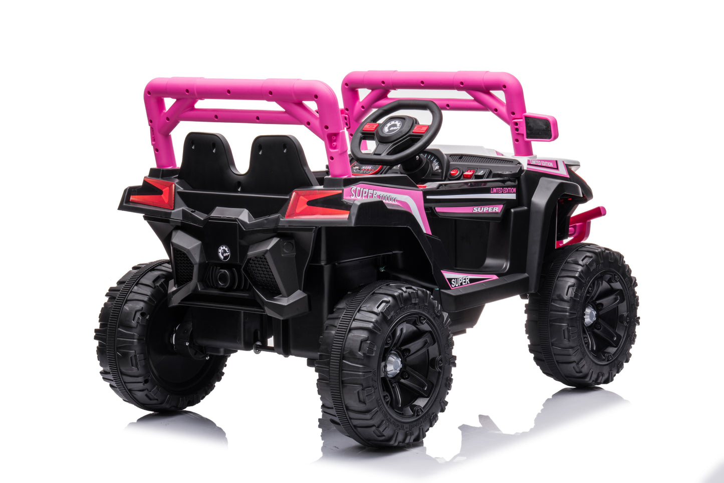 12V7A*1 30W*4 One Button Start Kids Ride-On Car with Forward and Backward, High and Low Speed, Music, Front Light, Power Display, 2 Doors, 2.4G R/C, Seat Belt, Four Wheel Absorber - Various Colors and Sizes Available