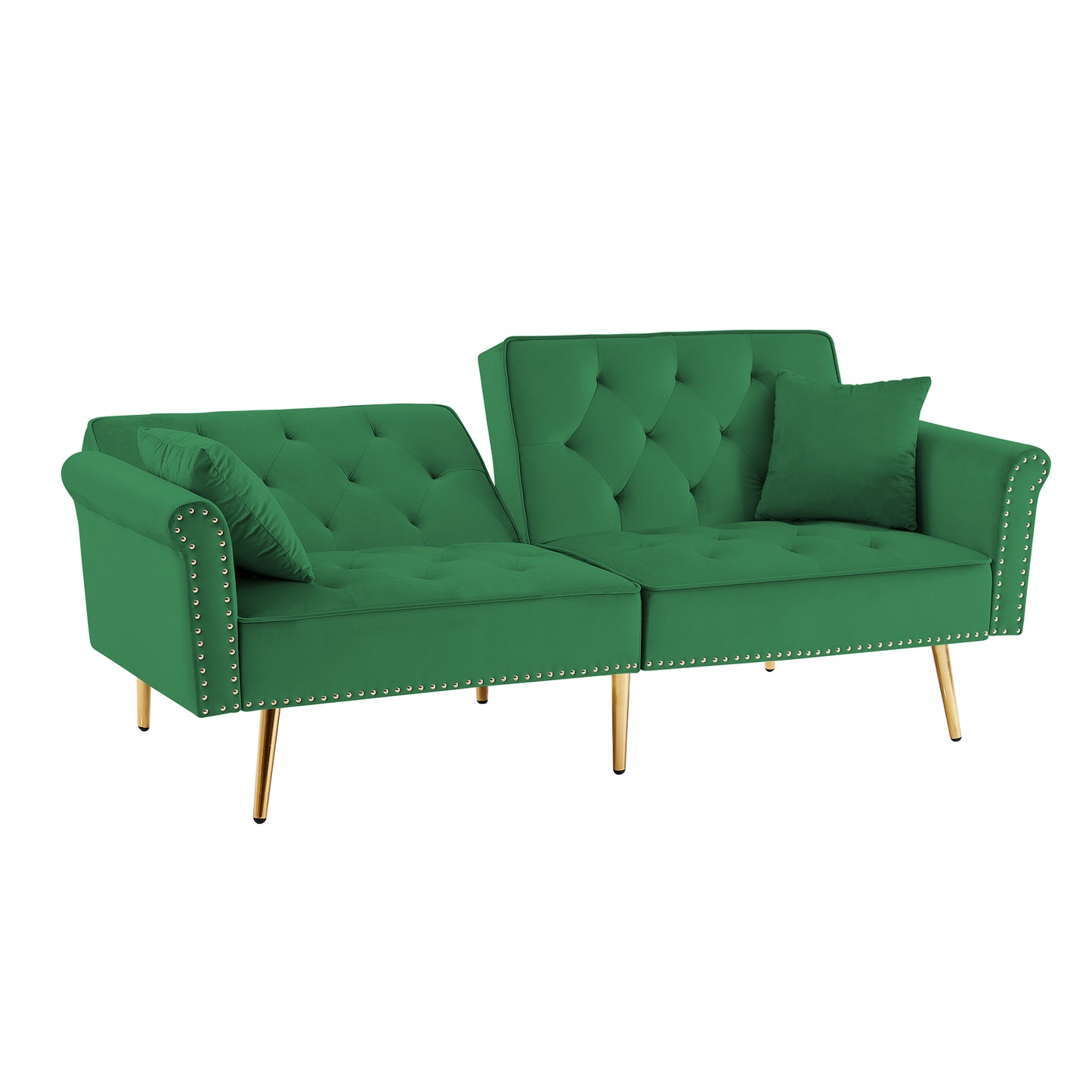 Modern Velvet Tufted Sofa Couch with 2 Pillows, Nailhead Trim, Loveseat Sofa Bed
