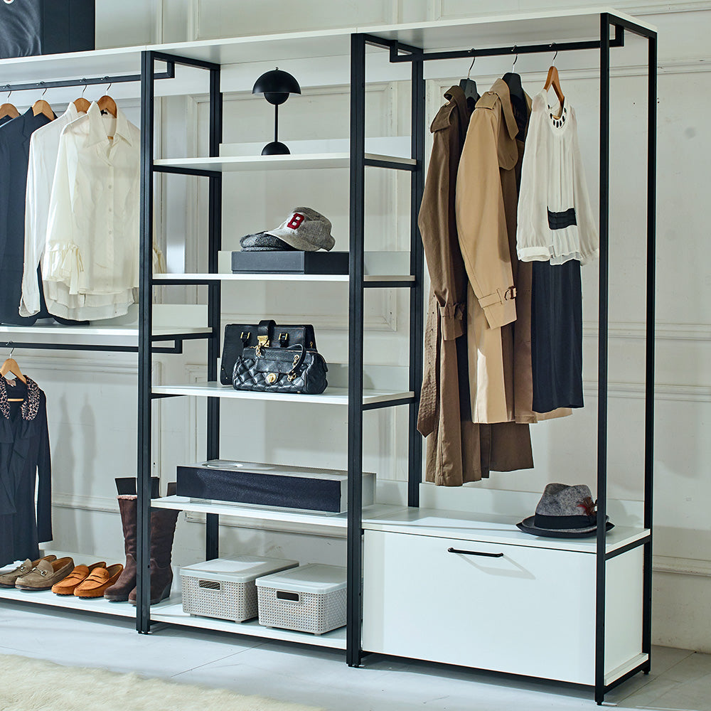 Klair Living White Freestanding Walk in Wood Closet System with Metal Frame
