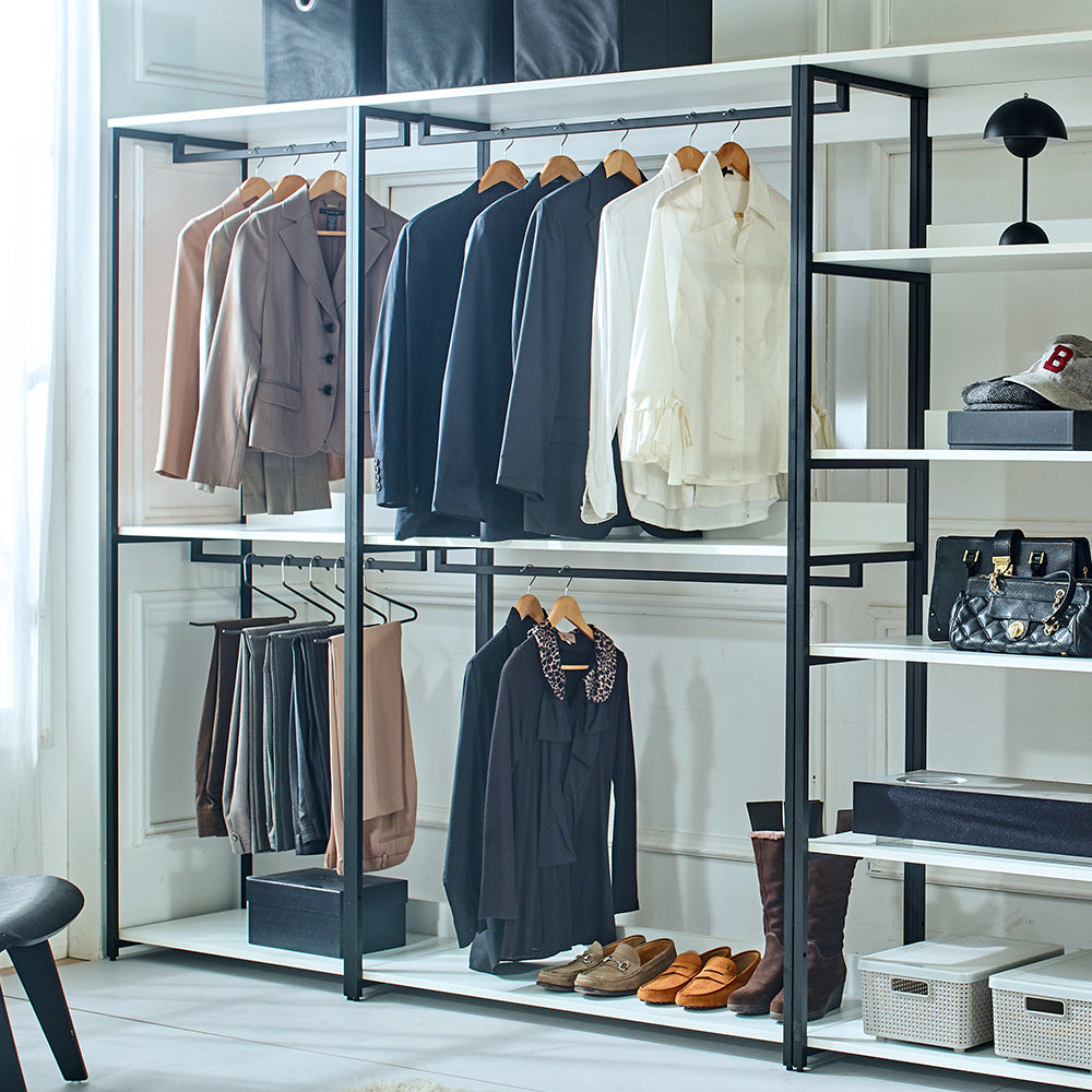 Klair Living White Freestanding Walk in Wood Closet System with Metal Frame