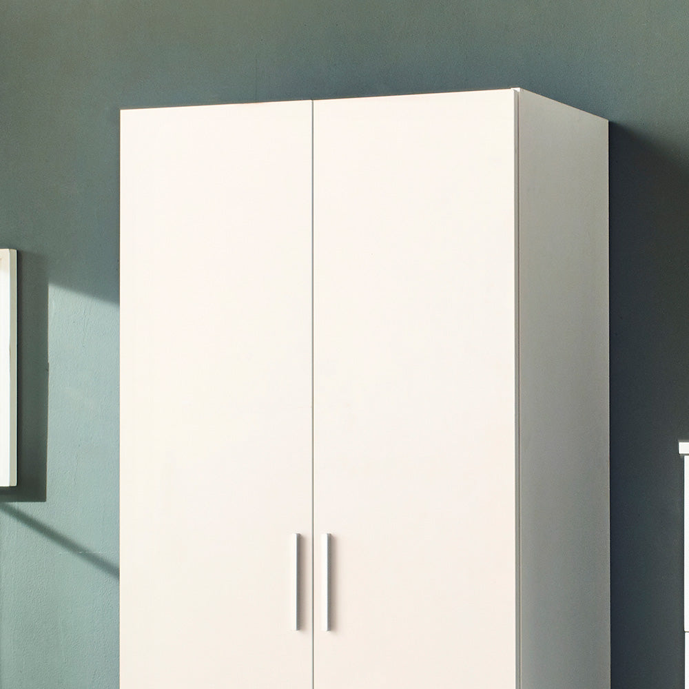 Klair Living Contemporary Wood Closet with Hanging Bars and Five Shelves in White