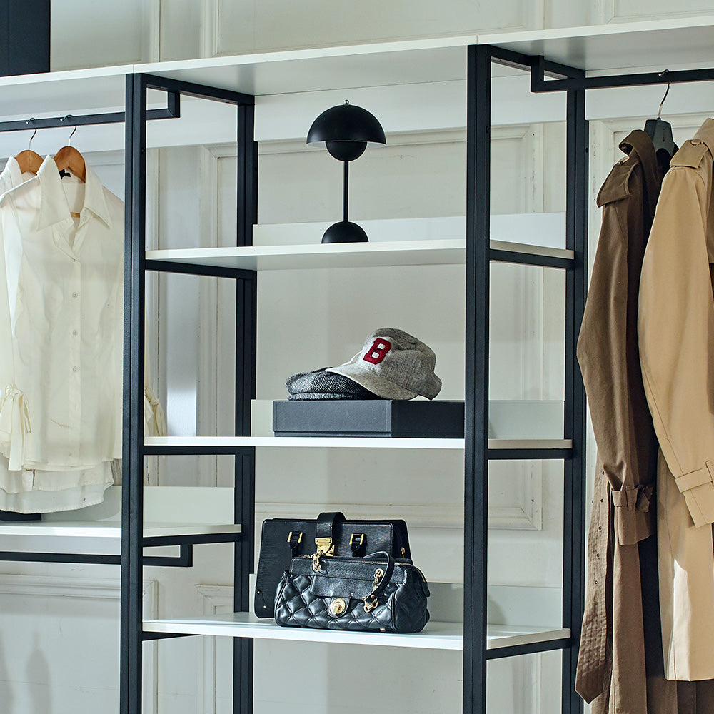 Klair Living White Freestanding Walk in Wood Closet System with Metal Frame