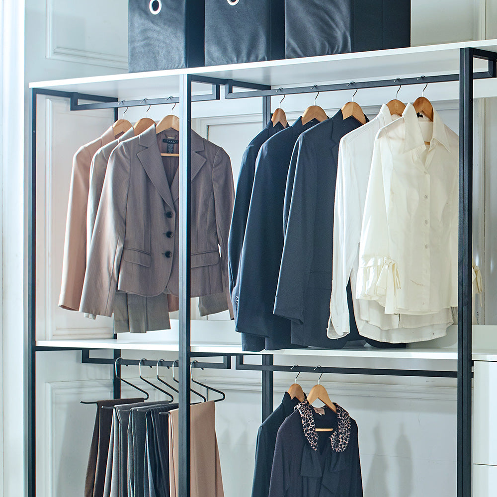 Klair Living White Freestanding Walk in Wood Closet System with Metal Frame