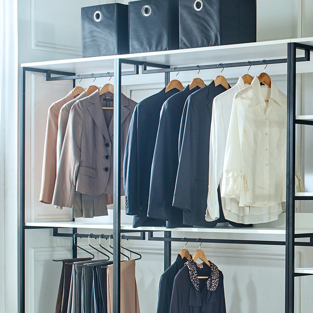 Klair Living White Freestanding Walk in Wood Closet System with Metal Frame
