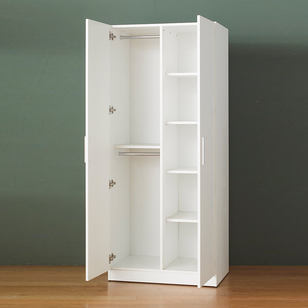 Klair Living Contemporary Wood Closet with Hanging Bars and Five Shelves in White