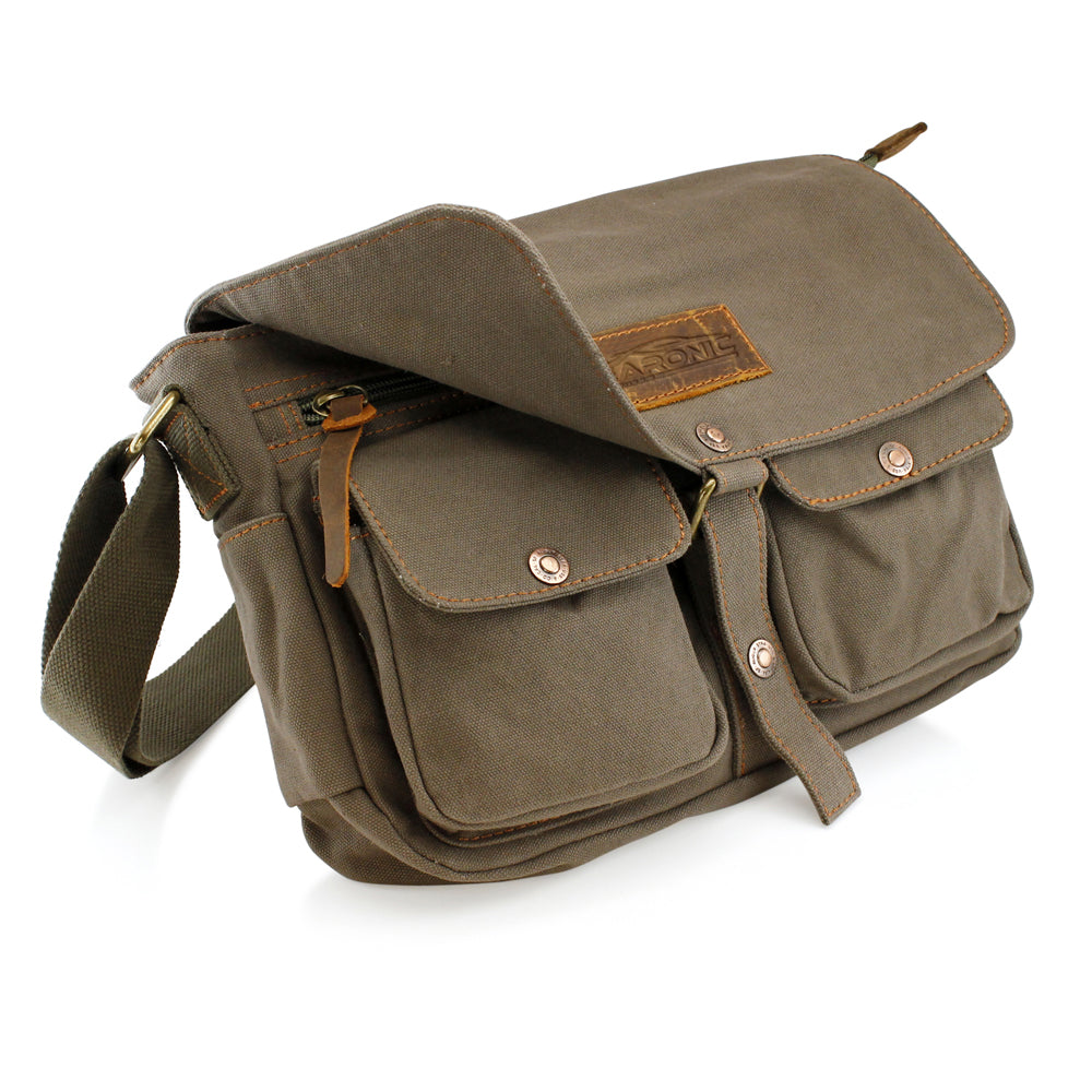 GEARONIC TM Men's Vintage Canvas Leather Tote Satchel School Military Shoulder Messenger Sling Crossbody Hiking Bag Backpack For Toiletry Gym Travel Work Laptop