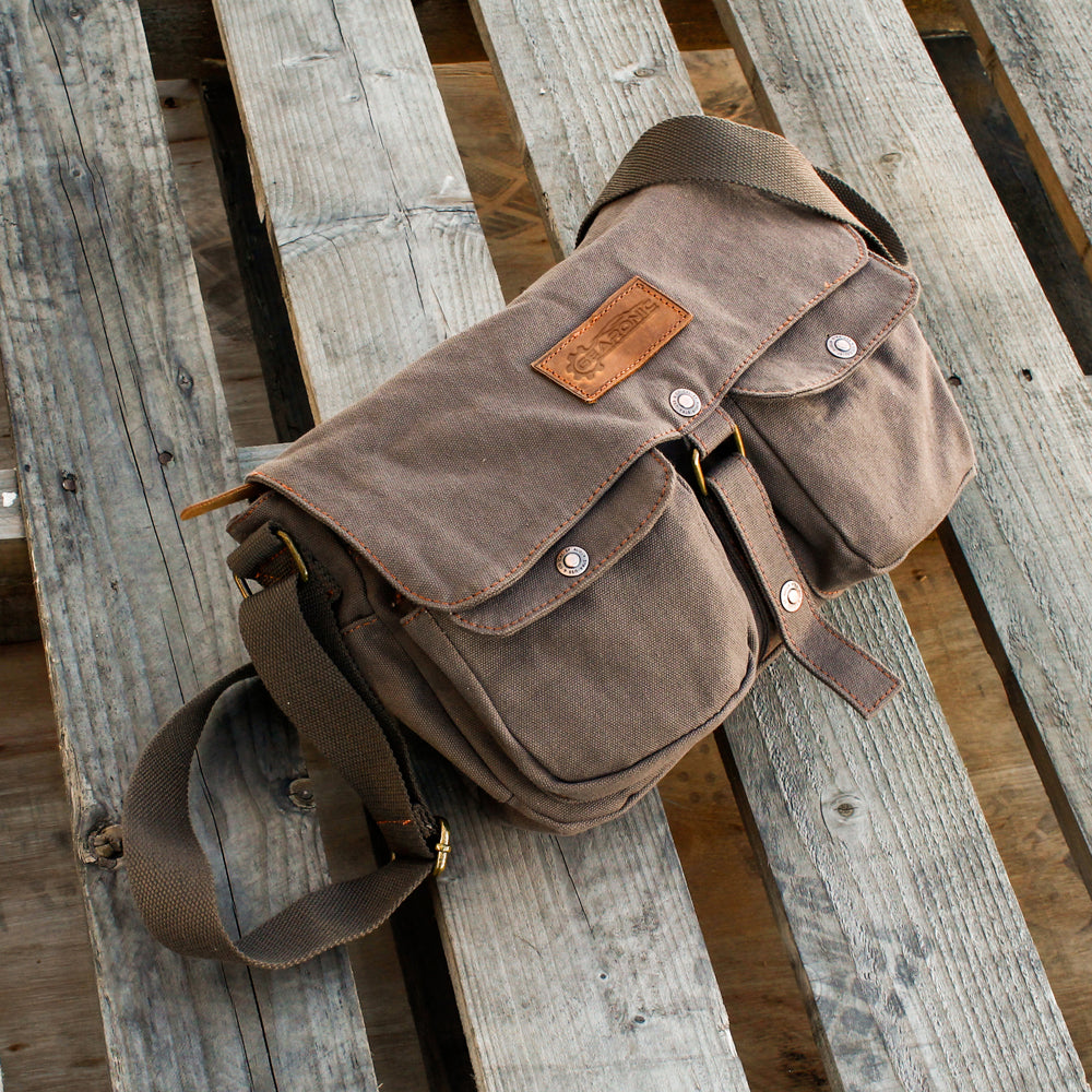 GEARONIC TM Men's Vintage Canvas Leather Tote Satchel School Military Shoulder Messenger Sling Crossbody Hiking Bag Backpack For Toiletry Gym Travel Work Laptop