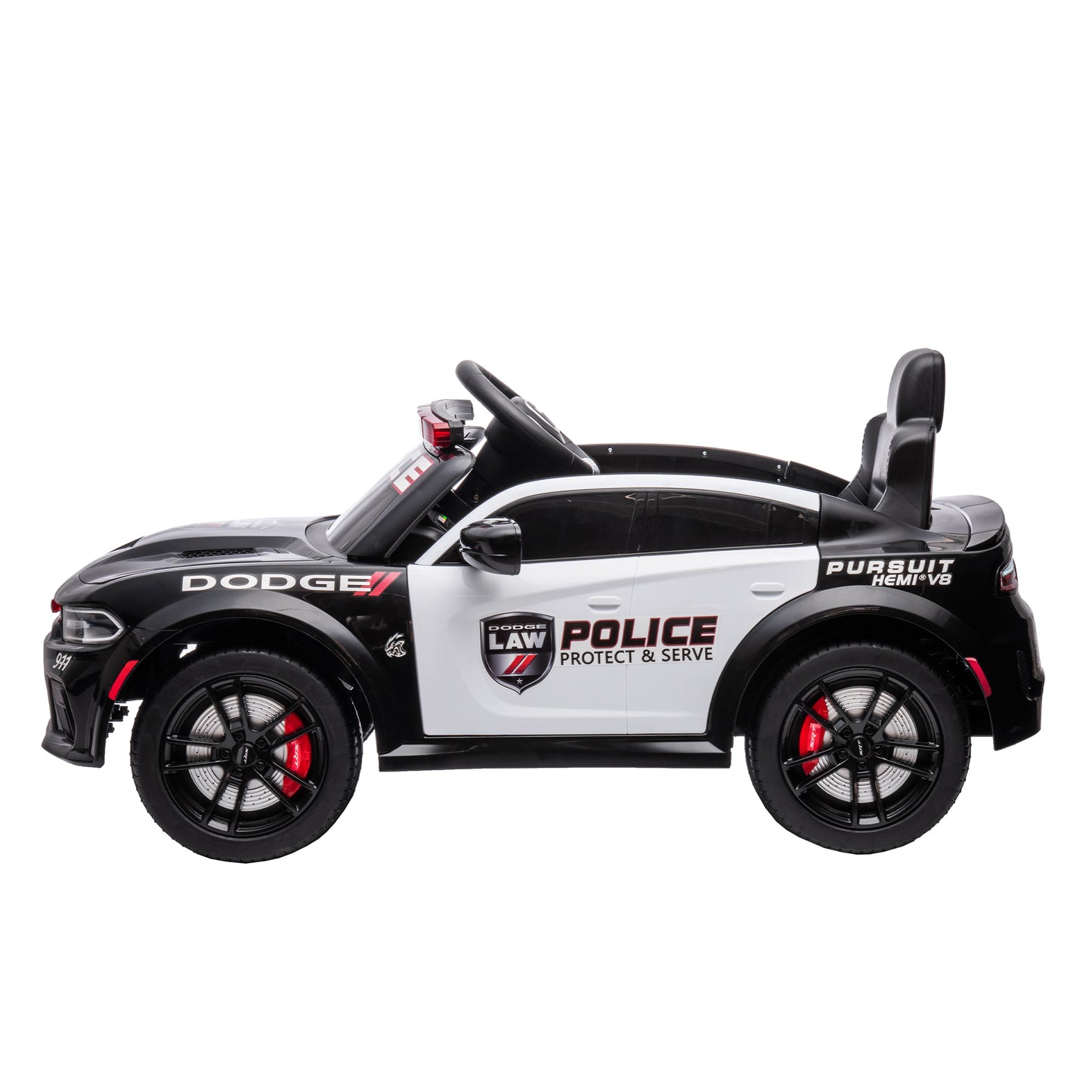 12V Licensed Dodge Charger Kids Ride On Police Car | Remote Control, Adjustable Speeds, Power Display | USB, MP3, Bluetooth, LED Lights | Four-Wheel Suspension, Slow Start | Black