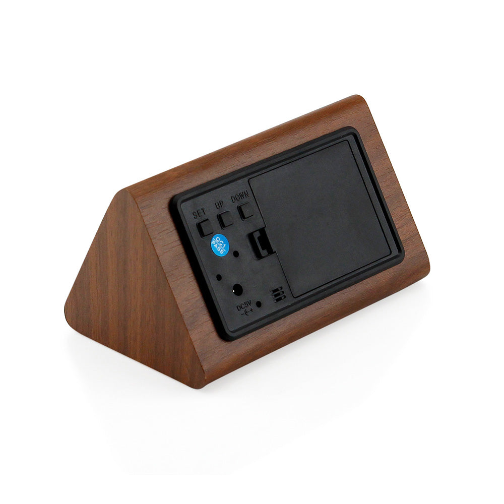 GEARONIC TM Modern Triangle Wood Clock Digital LED Wooden Alarm Clocks Digital Desk Thermometer Classical Timer Calendar