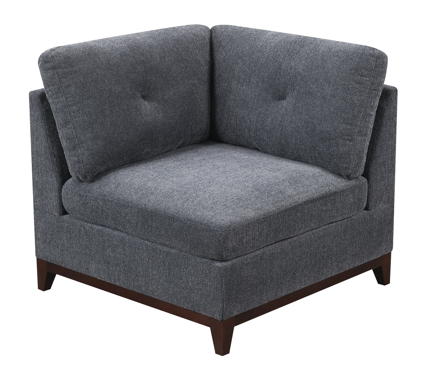 Ash Grey Chenille Fabric Modular Sectional 6pc Set Living Room Furniture Corner L-Sectional Couch with 2 Corner Wedges, 2 Armless Chairs, and 2 Ottomans - Tufted Back, Exposed Wooden Base