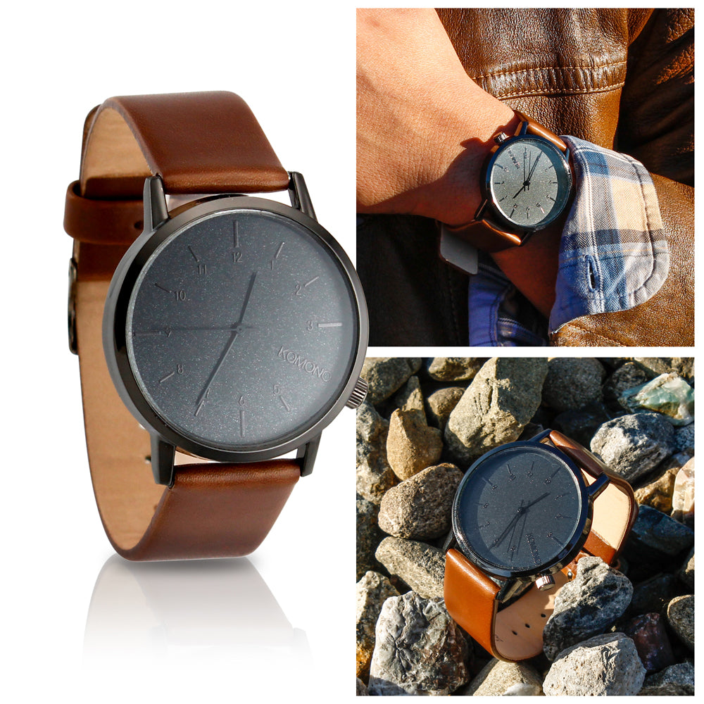 Oct17 Men's Modern Watch Classic Faux Leather Stainless Steel for Business Military Sport Quartz Star Wrist Watches