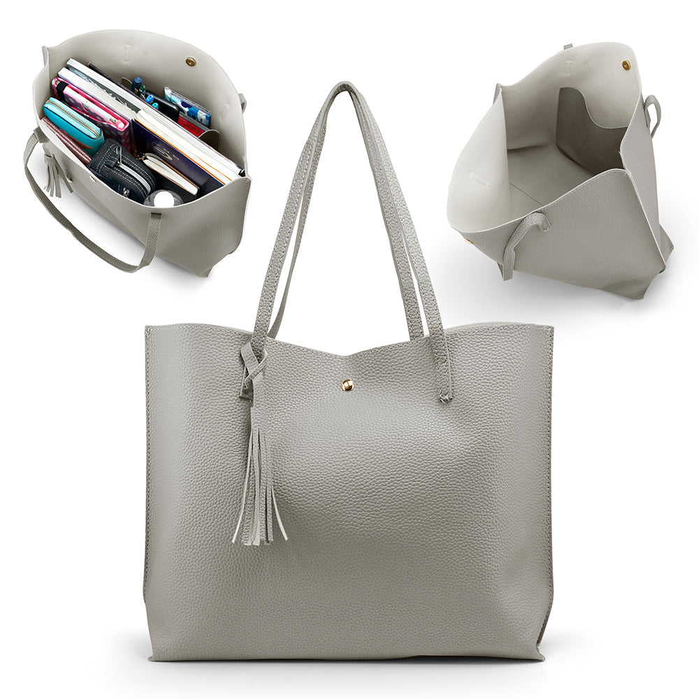 OCT17 Women Tote Bag - Tassels Faux Leather Shoulder Handbags, Fashion Ladies Purses Satchel Messenger Bags
