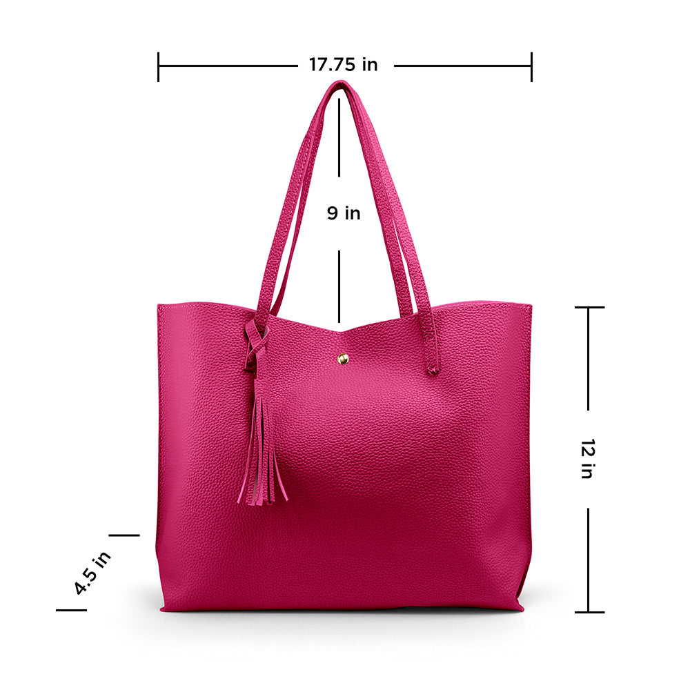 OCT17 Women Tote Bag - Tassels Faux Leather Shoulder Handbags, Fashion Ladies Purses Satchel Messenger Bags