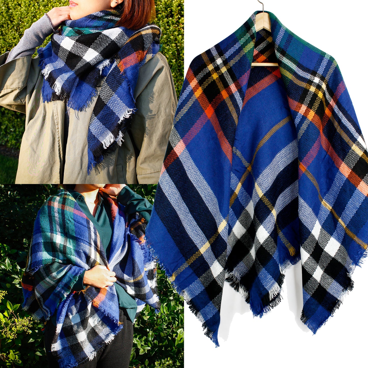 Oct17 Plaid Scarfs for Women Pashmina Tartan Wrap Large Warm Blanket Soft Shawl Checked Winter Fall Scarfs Scarves for Woman