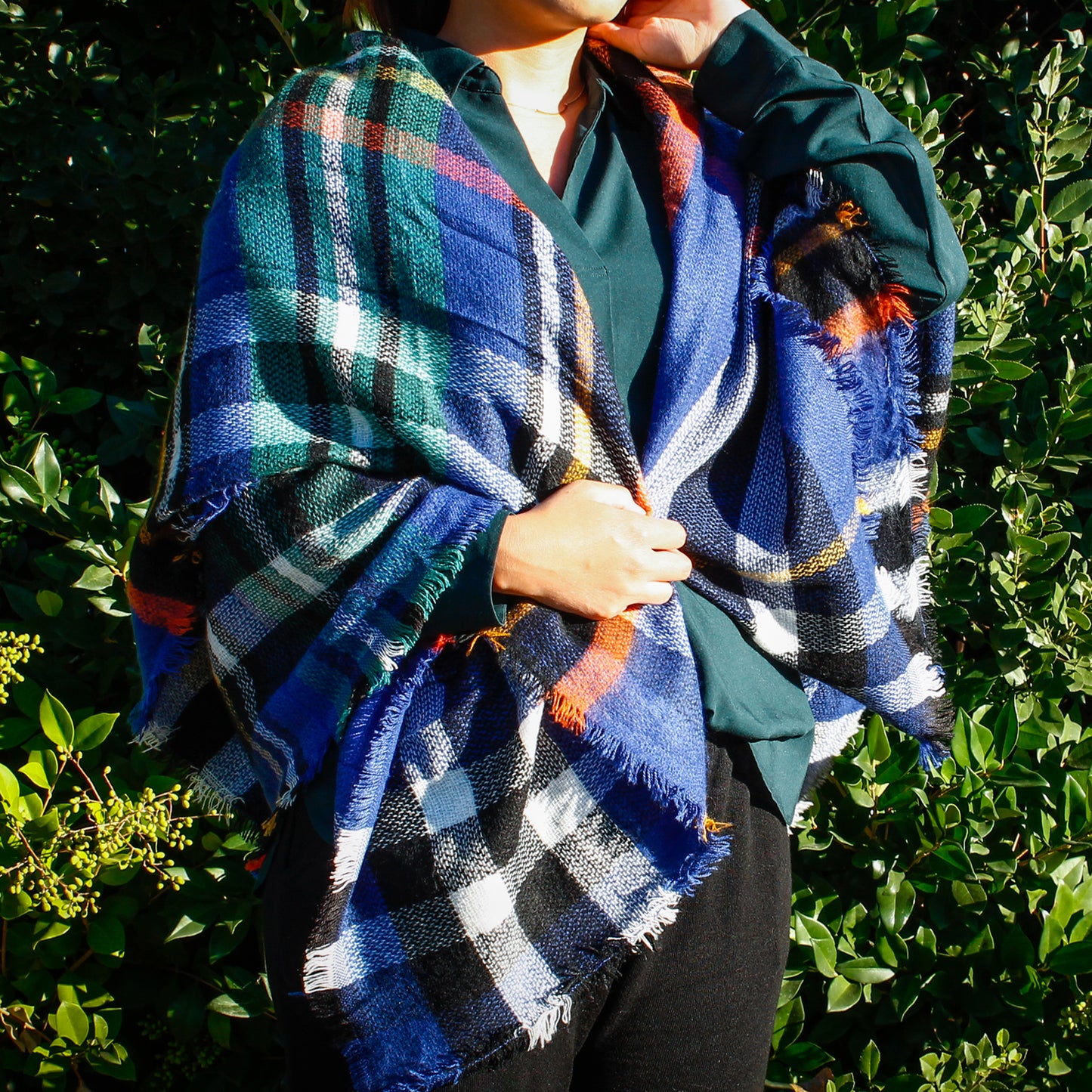Oct17 Plaid Scarfs for Women Pashmina Tartan Wrap Large Warm Blanket Soft Shawl Checked Winter Fall Scarfs Scarves for Woman