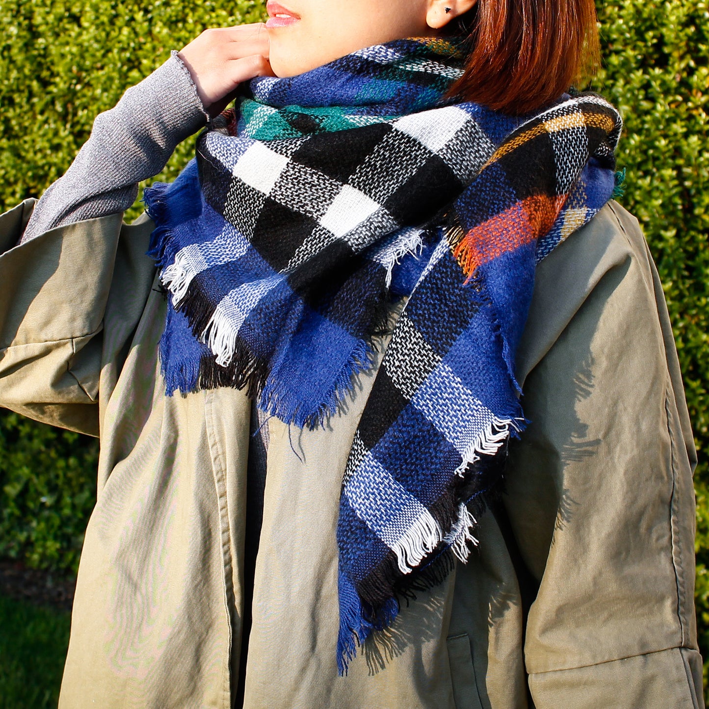 Oct17 Plaid Scarfs for Women Pashmina Tartan Wrap Large Warm Blanket Soft Shawl Checked Winter Fall Scarfs Scarves for Woman