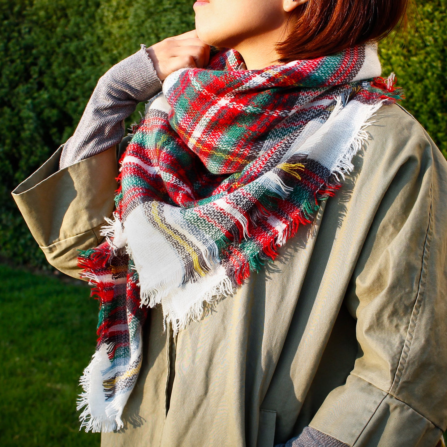 Oct17 Plaid Scarfs for Women Pashmina Tartan Wrap Large Warm Blanket Soft Shawl Checked Winter Fall Scarfs Scarves for Woman