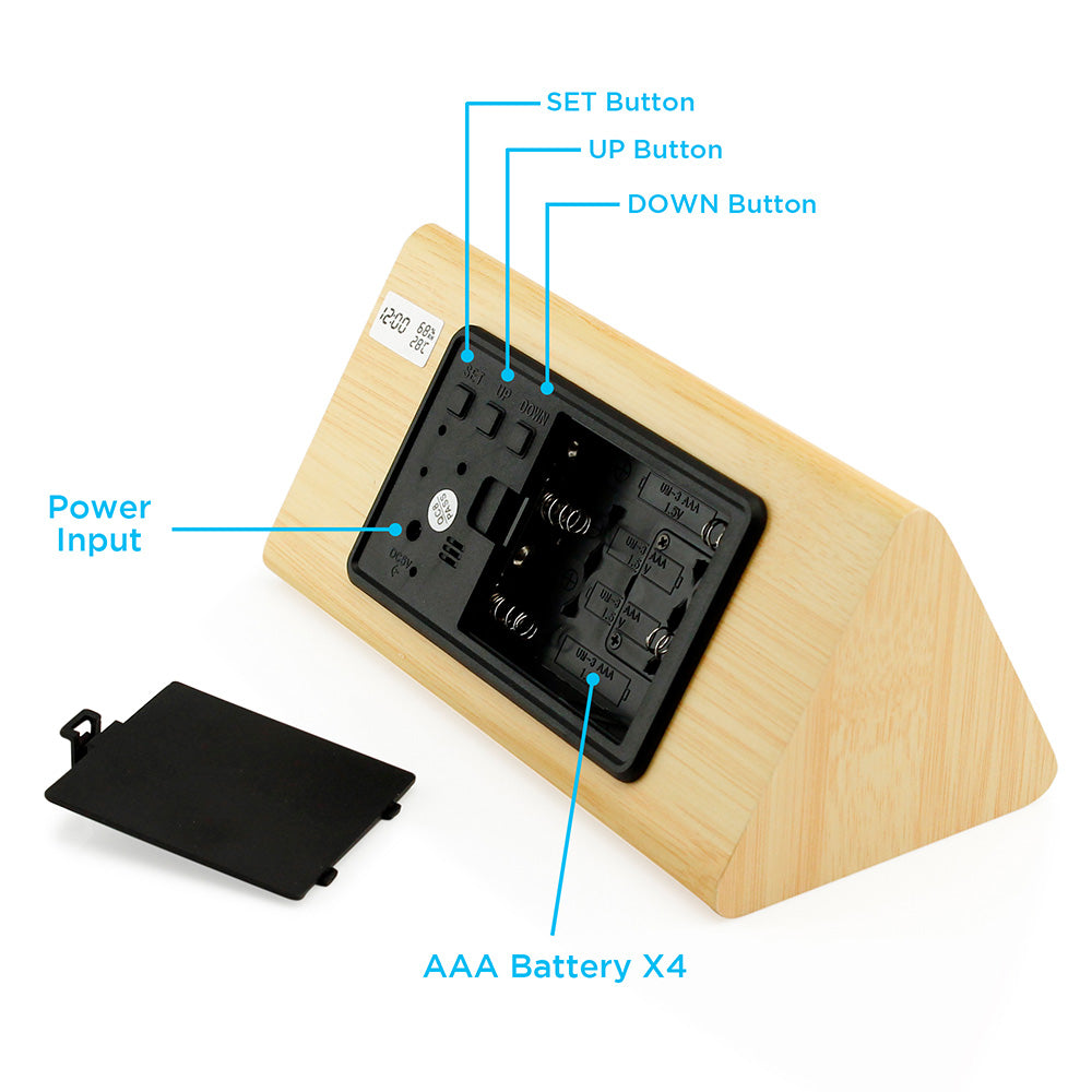 OCT17 Wooden Alarm Clock, Wood LED Digital Desk Clock, Upgraded with Time Temperature, Adjustable Brightness and Voice Control, Humidity Displaying