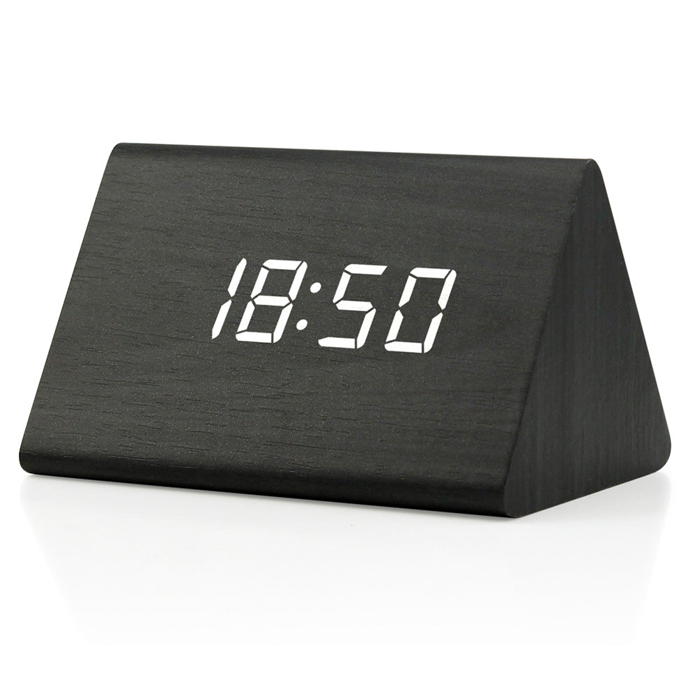 OCT17 Wooden Wood Clock , 2020 New Version LED Alarm Digital Desk Clock Adjustable Brightness, Alarm Time, Displays Time Date Temperature