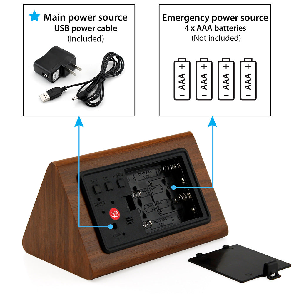 OCT17 Wooden Wood Clock , 2020 New Version LED Alarm Digital Desk Clock Adjustable Brightness, Alarm Time, Displays Time Date Temperature