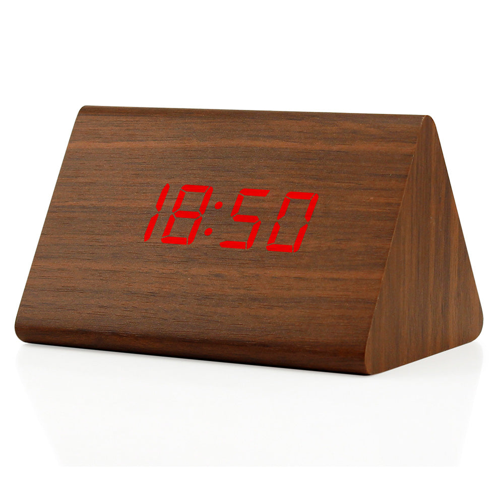 OCT17 Wooden Wood Clock , 2020 New Version LED Alarm Digital Desk Clock Adjustable Brightness, Alarm Time, Displays Time Date Temperature