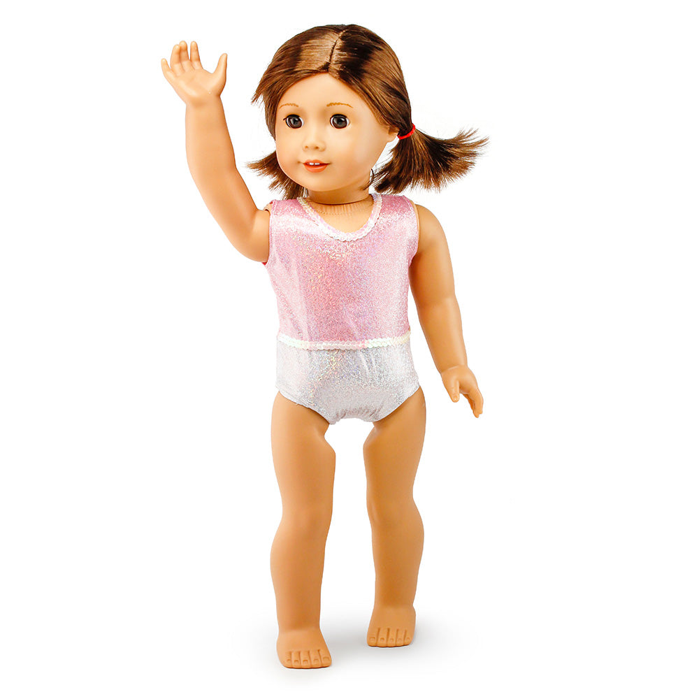 Oct17 Fits Compatible with American Girl 18" Skating Outfit 18 Inch Doll Clothes Accessories Costume Set Pink Bodysuit Bag Coat Skate Shoes
