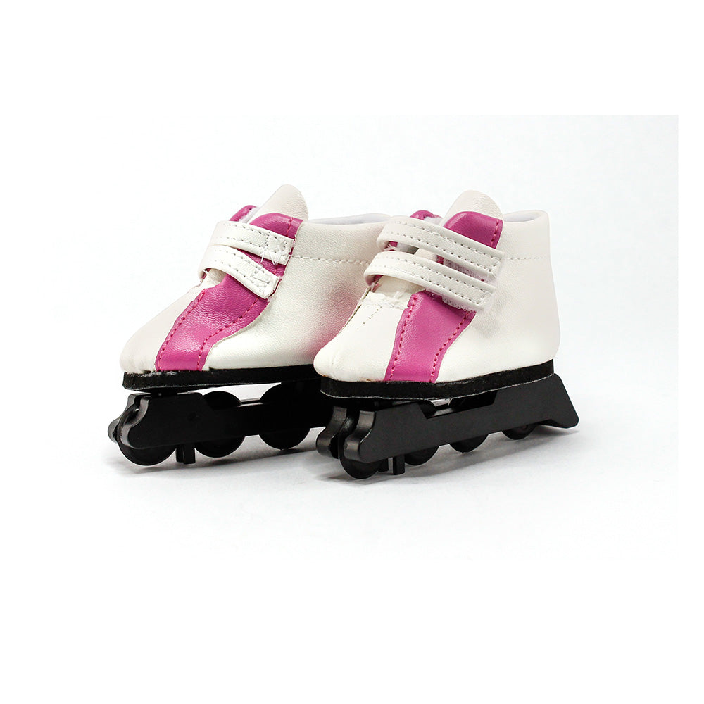 Oct17 Fits Compatible with American Girl 18" Skating Outfit 18 Inch Doll Clothes Accessories Costume Set Pink Bodysuit Bag Coat Skate Shoes