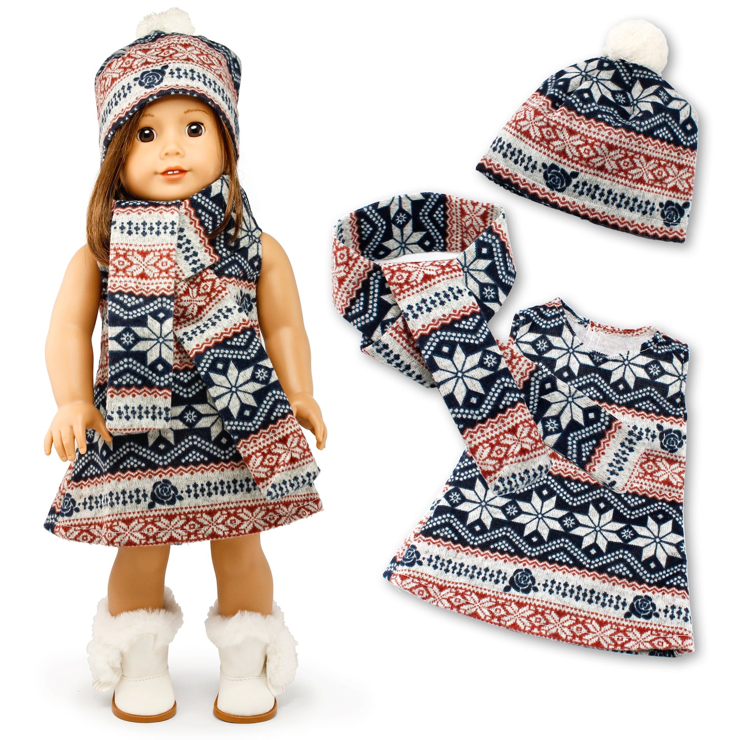 Oct17 Doll Clothes for American Girl 18? inch Dolls Wardrobe Makeover Outift Christmas Santa Casual Dress Boots Bundle