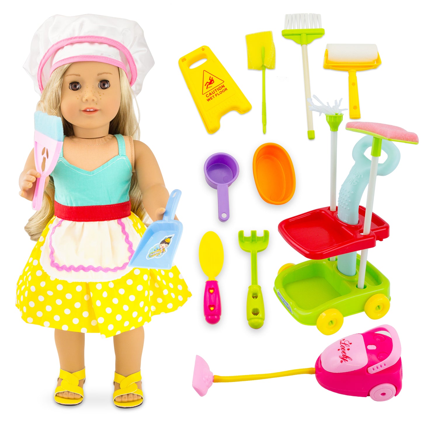 Oct17 Doll Clothes for American Girl 18? inch Dolls Housekeeping Cleaning Dress Accessories