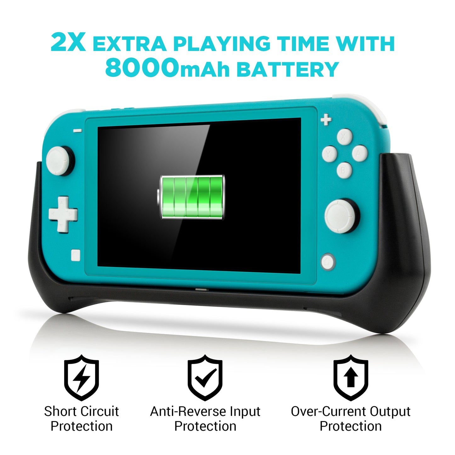 8000 MAH USB-C PD External Battery Charging Case for Nintendo Switch Lite with Built-In Kick Stand, Power Bank Travel Backup & Charger Cable
