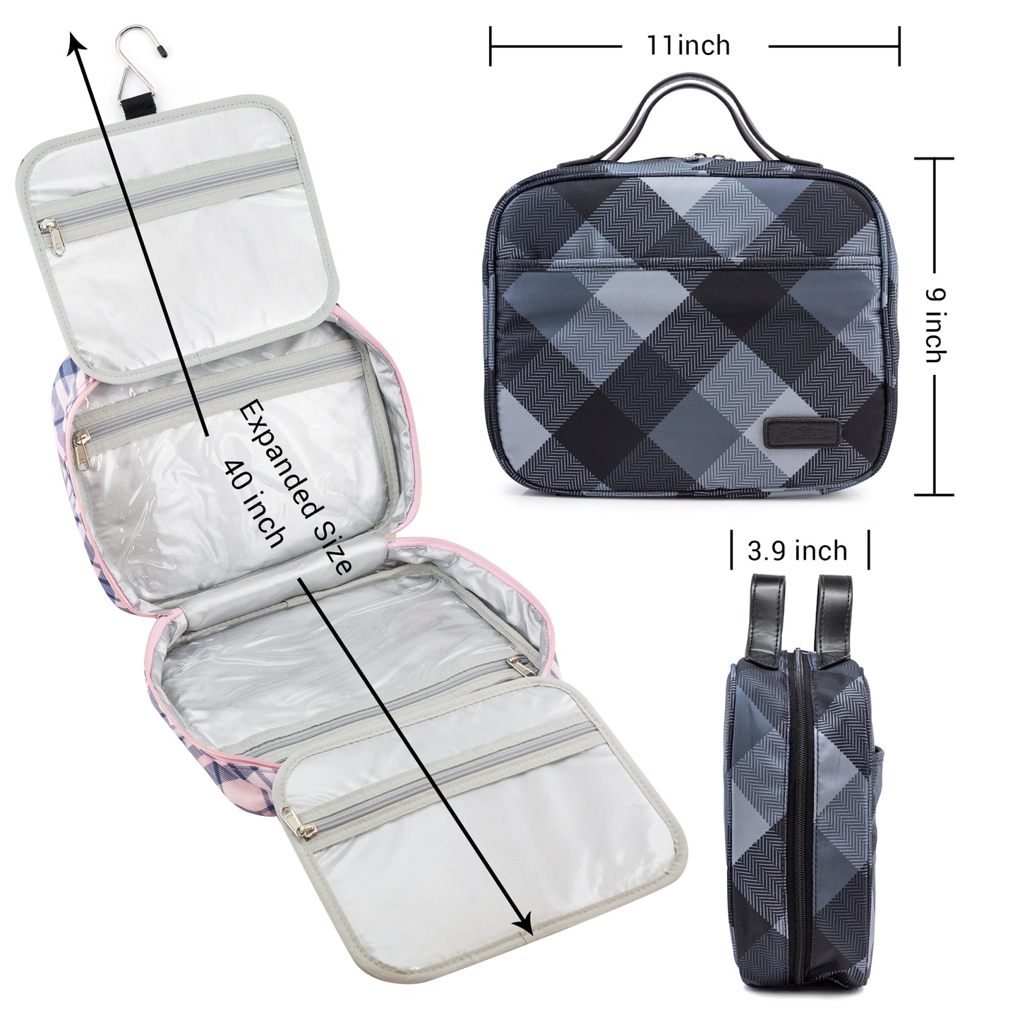 Large Toiletry Bag Travel Organizer with Hanging Hook, Water-resistant Makeup Cosmetic Bag Travel Case for Accessories, Shampoo, Toiletries, Personal Hygiene Items