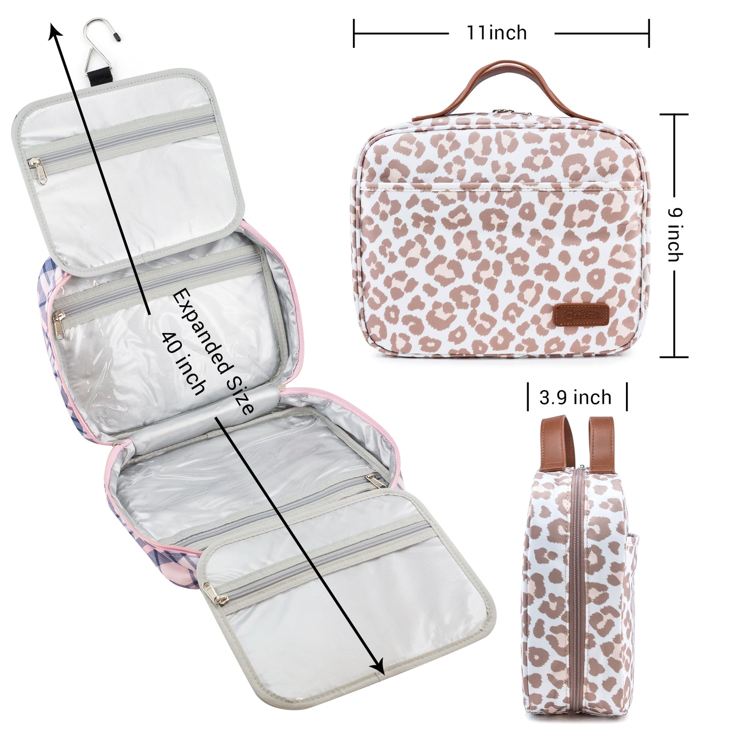 Large Toiletry Bag Travel Organizer with Hanging Hook, Water-resistant Makeup Cosmetic Bag Travel Case for Accessories, Shampoo, Toiletries, Personal Hygiene Items