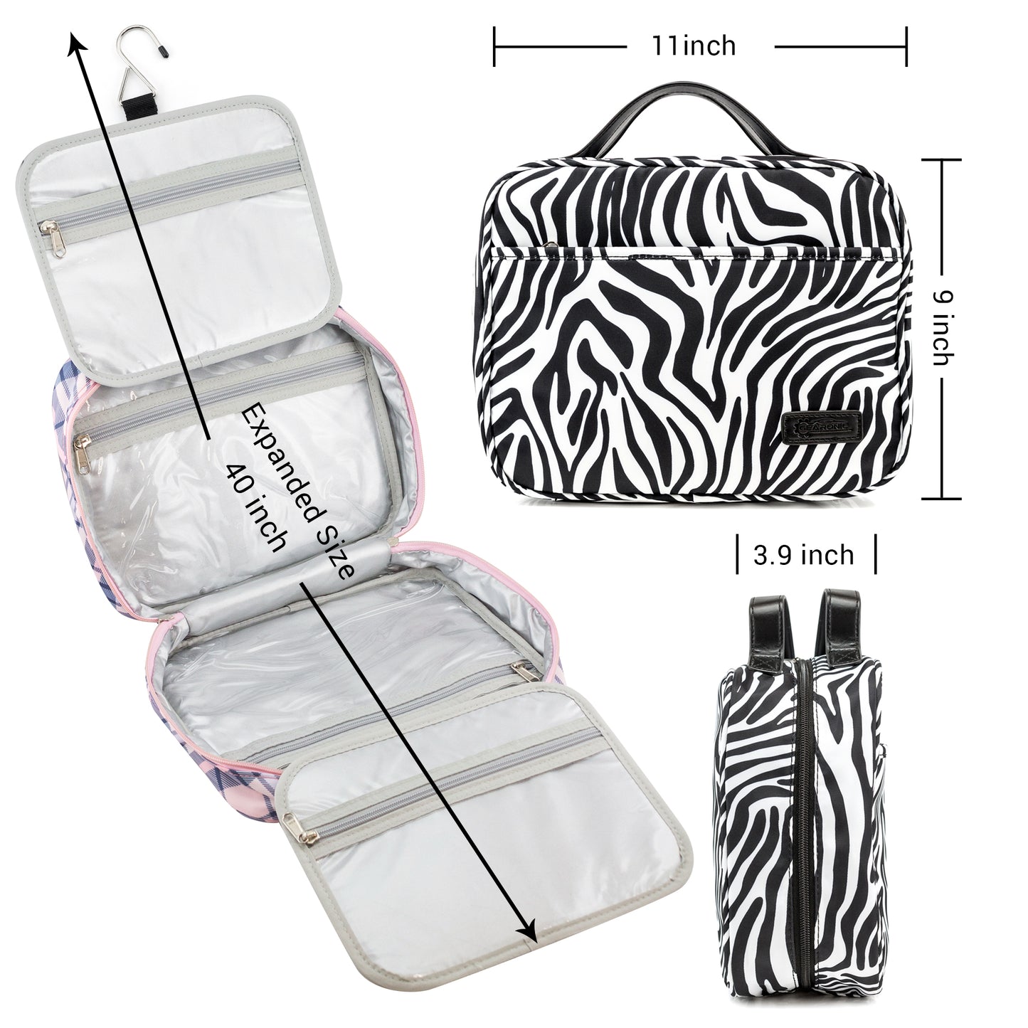 Large Toiletry Bag Travel Organizer with Hanging Hook, Water-resistant Makeup Cosmetic Bag Travel Case for Accessories, Shampoo, Toiletries, Personal Hygiene Items