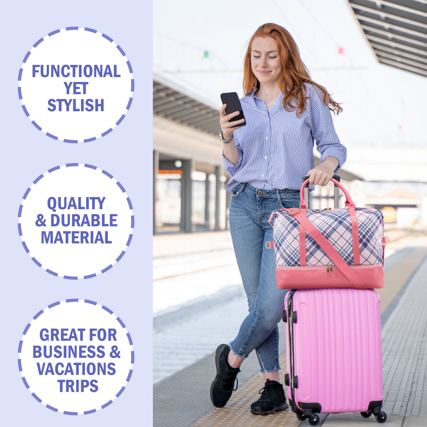 Gearonic Weekender Bag Travel Duffle for Women Men Overnight Carry On Tote with Shoe Compartment and Luggage Sleeve