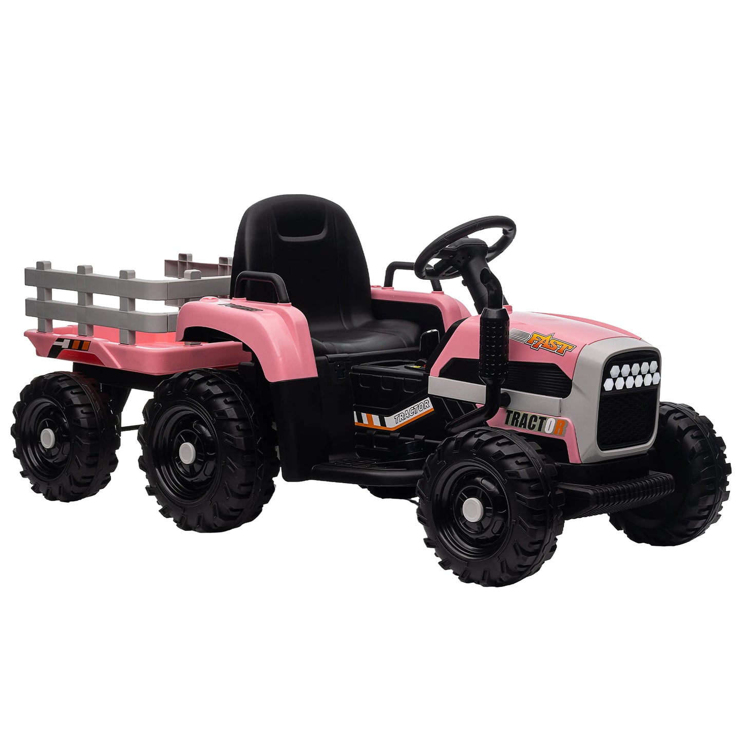 12V Battery Powered Ride on Tractor with Trailer: Remote Control, Three-Speed Adjustable, Power Display, USB, MP3, Bluetooth, LED Light, Two-Point Safety Belt, Perfect for Kids, Color Options Available