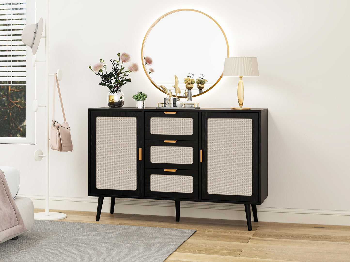 2 Door 3 Drawer Accent Storage Cabinet for Living Room Bedroom