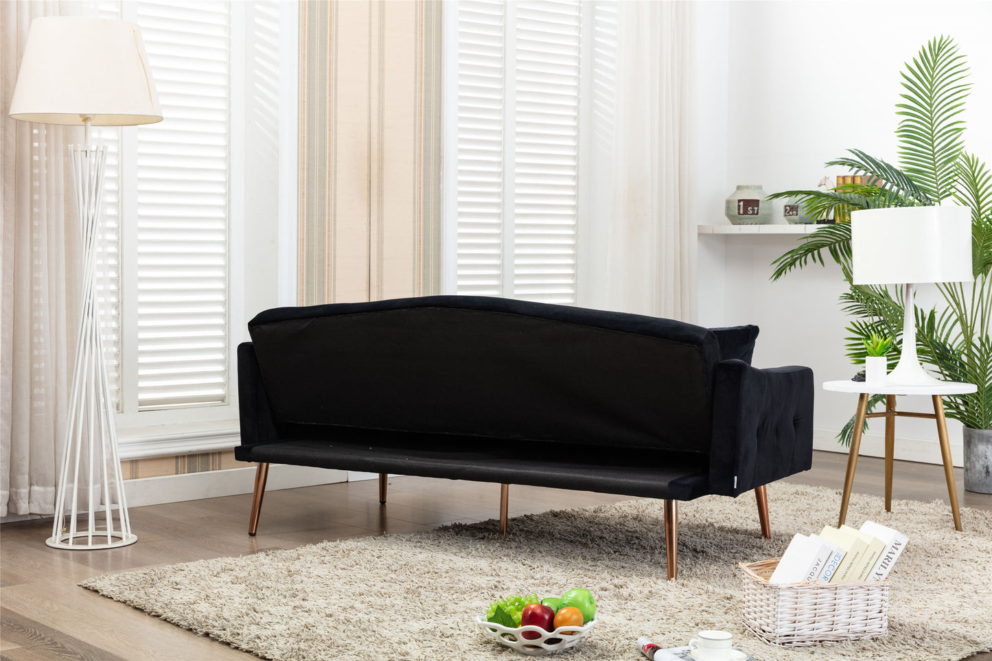 Velvet Sofa: Stainless Feet, Black Color - Accent Loveseat Sofa.