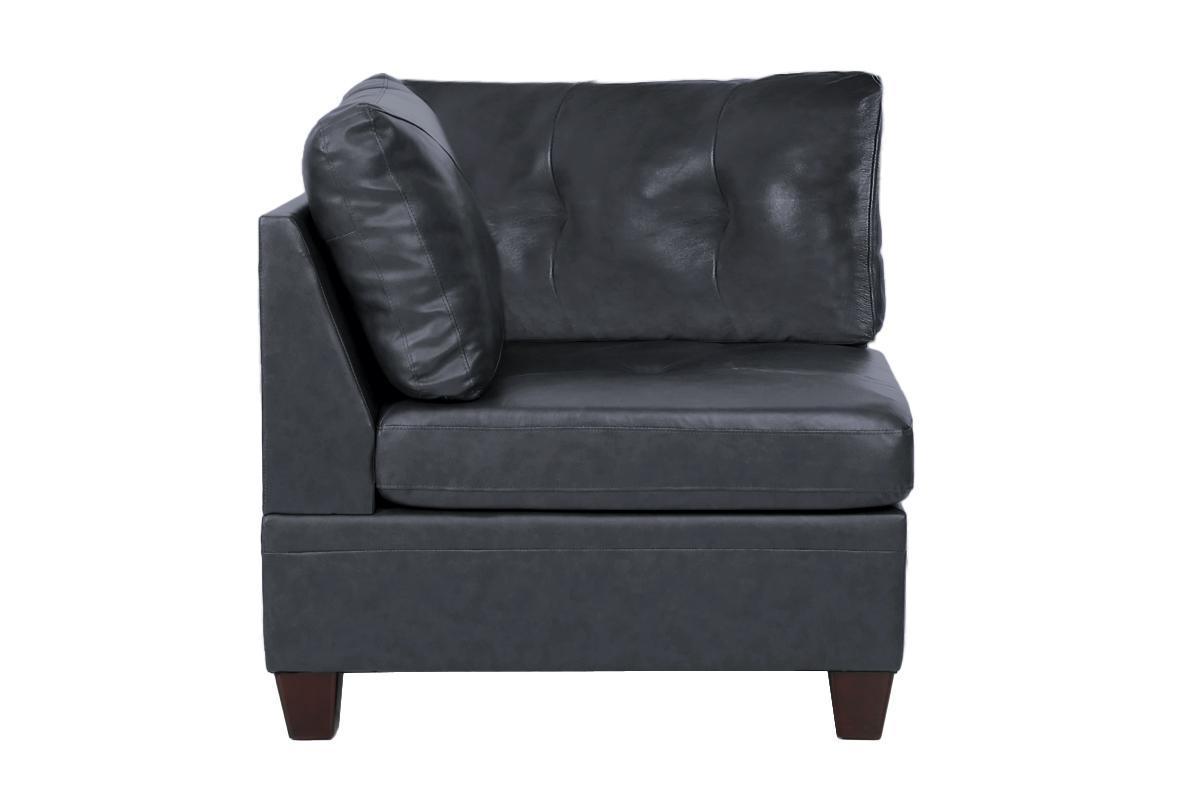 Genuine Leather Black Tufted 6pc Sectional Set - Corner Wedge, Armless Chair, Ottomans - Living Room Furniture Sofa Couch
