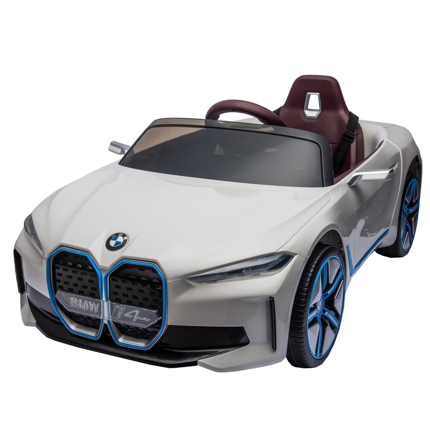 Licensed BMW I4 12V Kids Ride-On Car: 2.4G Remote Control, Electric, 3-Speed, Power Display, USB, MP3, Bluetooth, LED Lights, Safety Belt, Story - Black