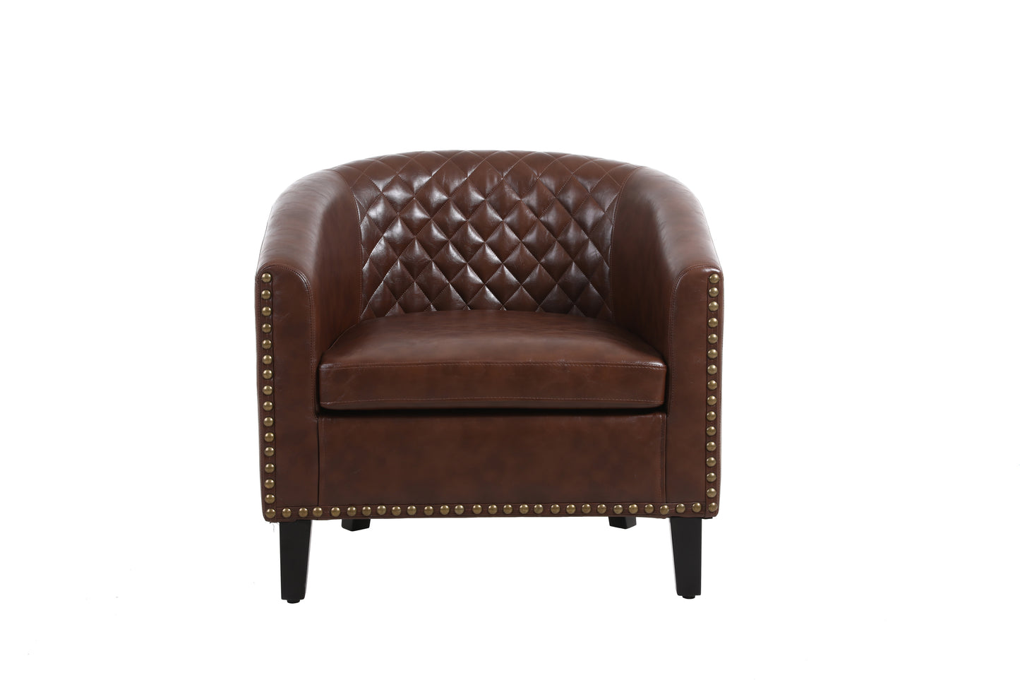Accent Barrel Chair with Nailheads and Solid Wood Legs - Brown PU Leather - COOLMORE Living Room Chair