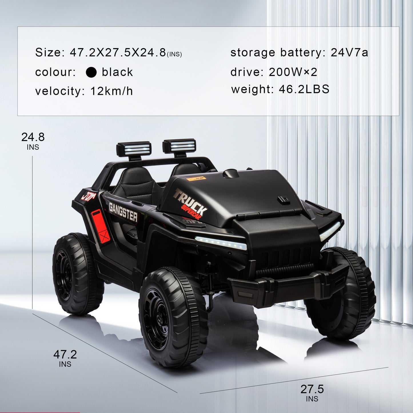 24V7A 200W*2 Super Power Leather Seat Four-Wheel Shock Absorber with High & Low Speed USB Bluetooth Music Kids Ride-On Car: Electric Car for Children