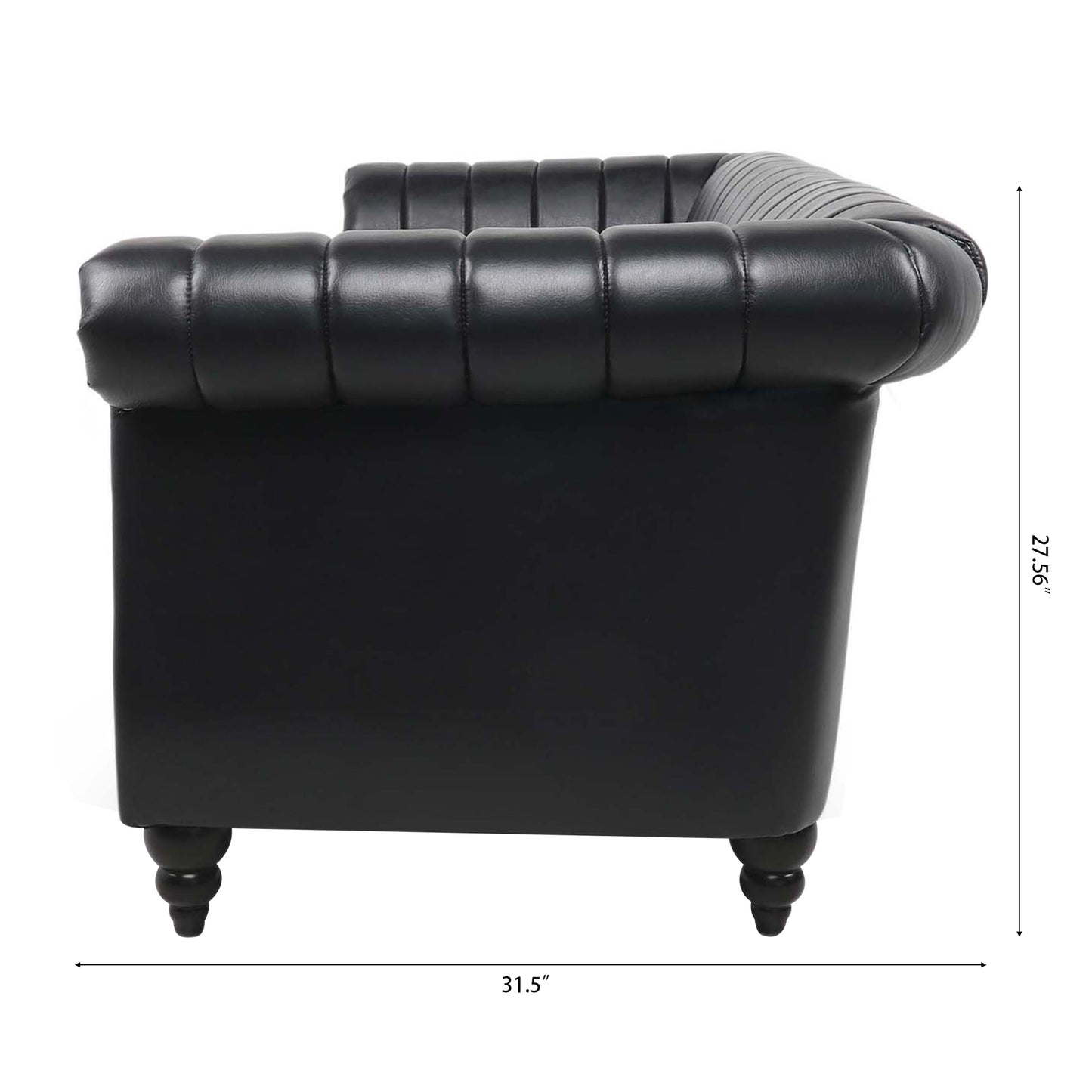 83.46'' Black PU Rolled Arm Chesterfield Three Seater Sofa: Elegant, Comfortable, and Spacious