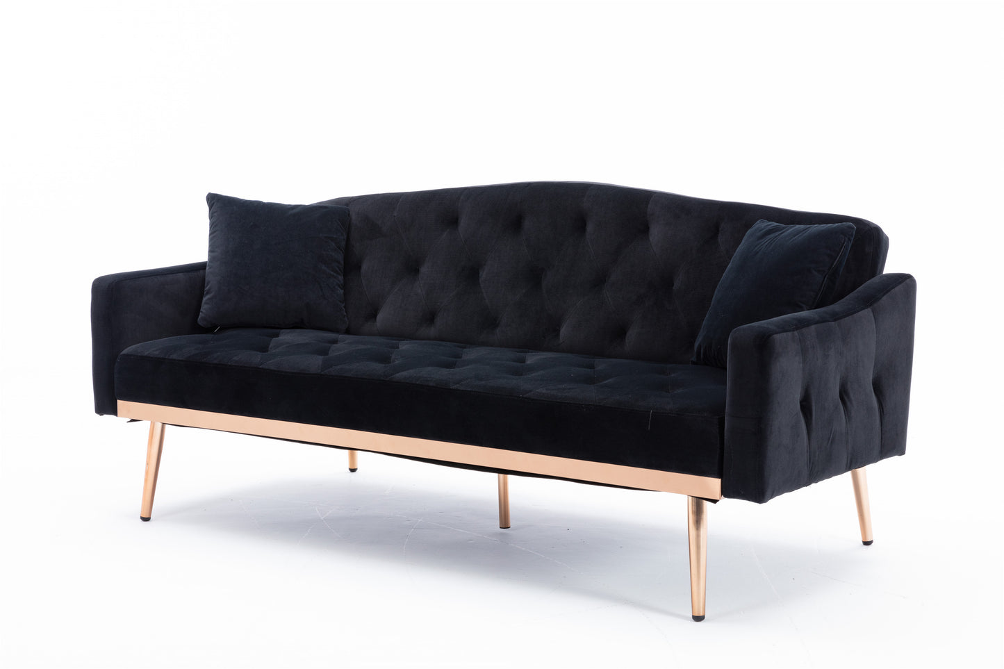 Velvet Sofa: Stainless Feet, Black Color - Accent Loveseat Sofa.